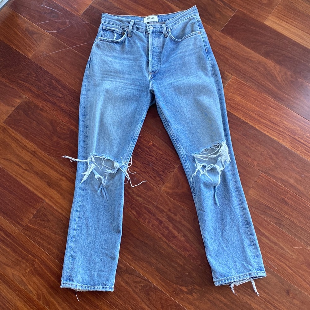 AGOLDE Riley distressed 100% cotton high waisted straight leg jeans size 26